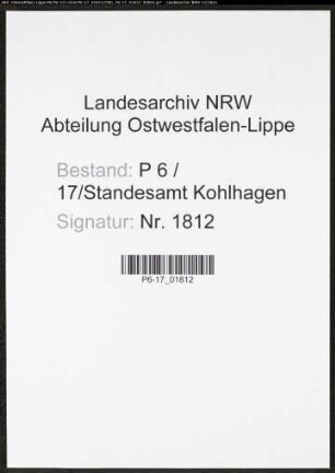 Heiratsregister Standesamt Kohlhagen