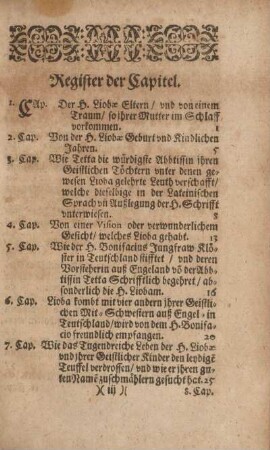Register der Capitel.
