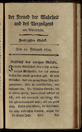 Funfzigstes Stück. Den 19. Februarii 1774.