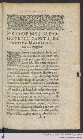 Caput I. De Artium Mathematicarum origine
