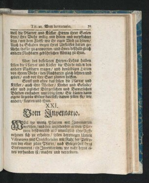 XXI. Vom Inventario. - XXX. Von den Discipeln.