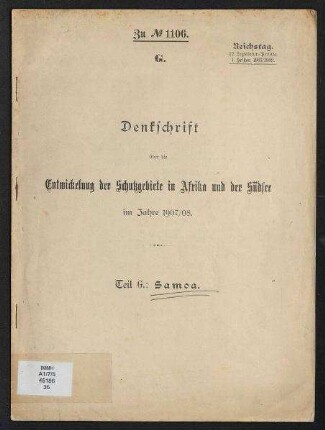Denkschrift über die Entwickelung der Schutzgebiete in Afrika und der Südsee im Jahre 1907/08 - Teil G.: Samoa