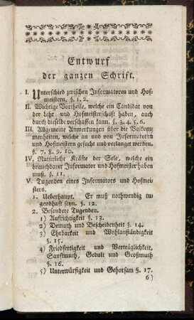 Entwurf der ganzen Schrift.