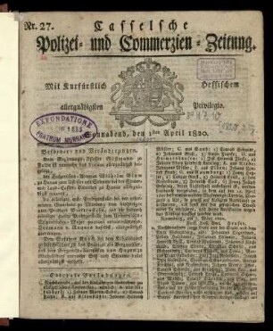 Nr. 27, Sonnabend, den 1sten April 1820
