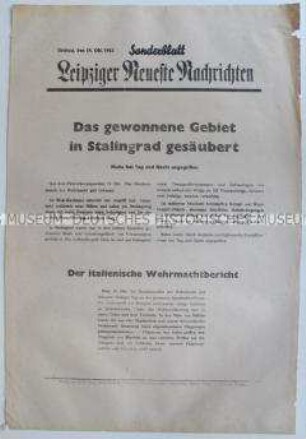 Sonderblatt der "Leipziger Neuesten Nachrichten" u.a. zu Kämpfen der deutschen Wehrmacht in Stalingrad und zu Luftangriffen auf Malta