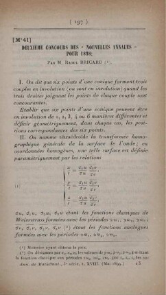 Deuxième concours des "Nouvelles Annales" pour 1898.