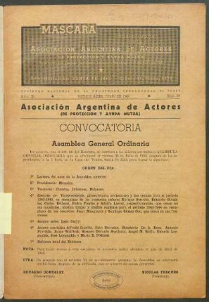 Asociación Argentina de Actores : (De Proteccion y Ayuda Mutua) - Convocatoria - Asamblea General Ordinaria