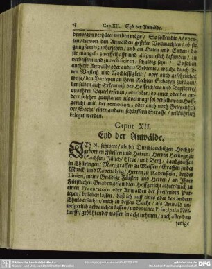 Caput XII. Eyd der Anwälde