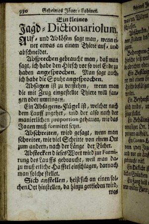 Ein kleines Jagd-Dictionariolum.