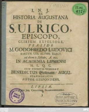 Ex Historia Augustana De S. Ulrico, Episcopo, Glirium Expulsore