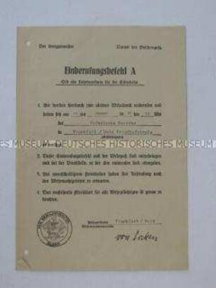 Propagandaschrift gegen die geplante Einführung der Wehrpflicht in der Bundesrepublik mit dem Motiv eines fiktiven Einberufungsbefehls