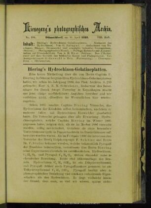 Biering's Hydrochinon-Gelatineplatten