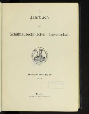 16.1915: Jahrbuch der Schiffbautechnischen Gesellschaft