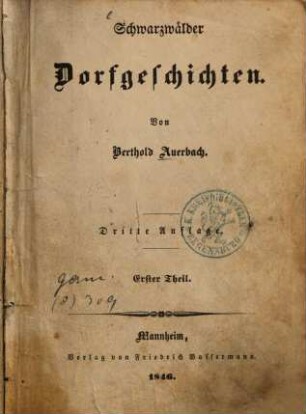 Schwarzwälder Dorfgeschichten. 1. 3.Aufl. 1846.