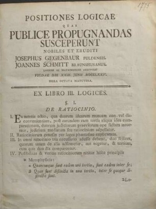 Ex libro III. Logices.