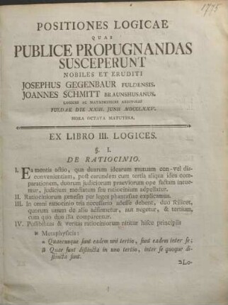 Ex libro III. Logices.