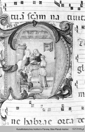 Antiphonar : Historisierte Initiale N(ativitas): Mariengeburt