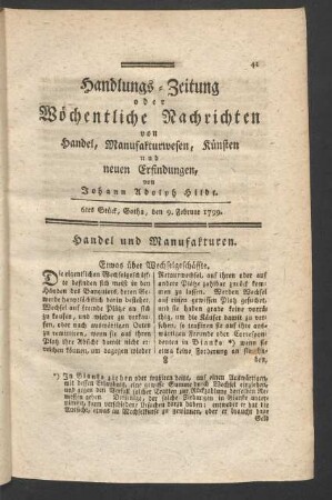 6tes Stück, Gotha, den 9. Februar 1799.
