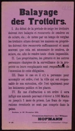 "Balayage des Trottoirs" (Regelungen zur Reinhaltung der Bürgersteige) (No. 188)