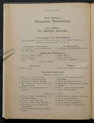 I. Personalstand des Stadtmagistrats.
