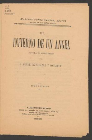 El infierno de un ángel : novela de costumbres : tomo primero