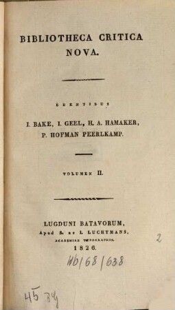 Bibliotheca critica nova. 2, 2. 1826