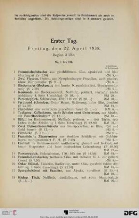 Erster Tag. Freitag, den 22. April 1938. Beginn 3 Uhr (Nr. 1-230)