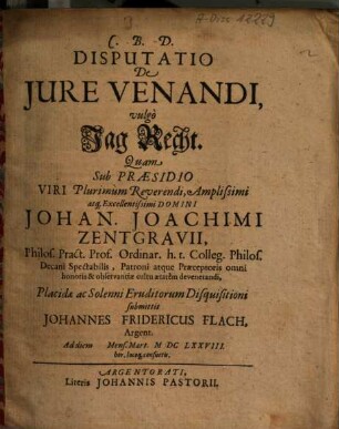 Disputatio De Iure Venandi, vulgo Jag Recht