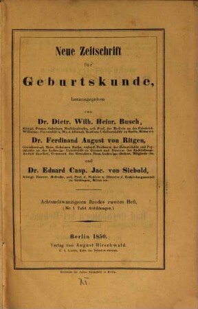 Neue Zeitschrift für Geburtskunde. 28,2. 1850