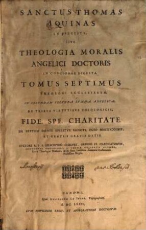 Theologus ecclesiastes : S. Theologia ex select. SS. Patrum ... testimoniis ... contexta, 7