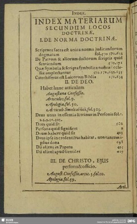 Index Materiarum Secundum Locos Doctrinae