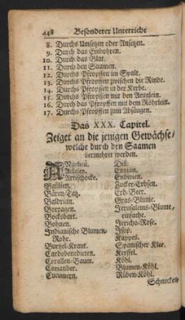 Das XXX. Capitel. Zeiget an die jenigen Gewächse / welche durch den Saamen vermehret werden.