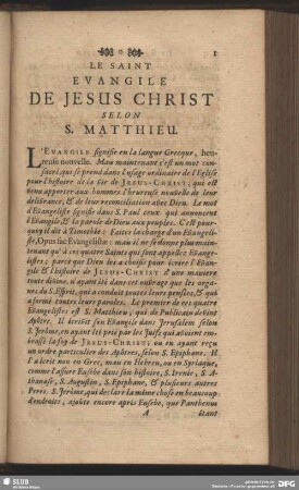 Le Saint Evangile De Jesus Christ Selon S. Matthieu