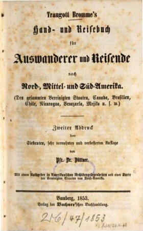 Hand- und Reisebuch für Auswanderer und Reisende nach Nord-, Mittel- und Süd-Amerika