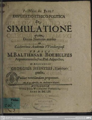 Disputatio ethico-politica de simulatione