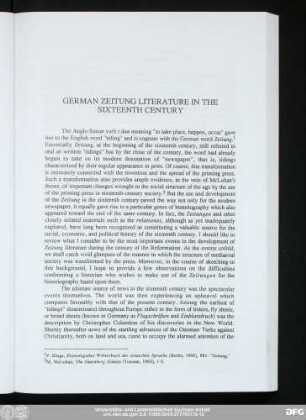 German Zeitung Literature In The Sixteenth Century