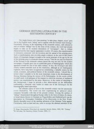 German Zeitung Literature In The Sixteenth Century