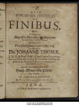 Discursus Iuridicus De Finibus