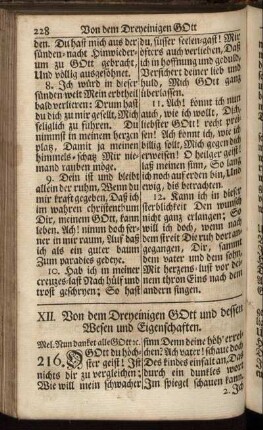XII. Von dem Dreyeinigen Gott und dessen Wesen und Eigenschaften.