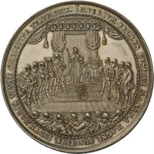 Medaille von Sebastian Dadler auf die Übernahme der Regierung durch die Königin Christina von Schweden am 7. Dezember 1644 und den Seesieg bei Fehmarn, 1644
