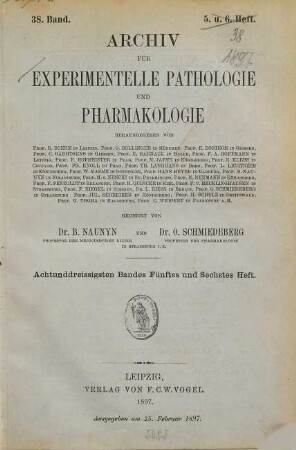 Archiv für experimentelle Pathologie und Pharmakologie. 38. 1897