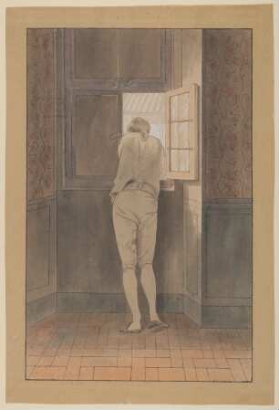 Goethe am Fenster seiner Wohnung am Corso in Rom [nach dem Aquarell Tischbeins von 1786/87]