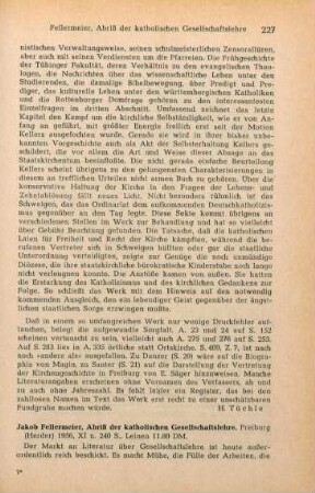 227-228 [Rezension] Fellermeier, Jakob, Abriss der katholischen Gesellschaftslehre