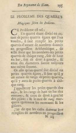 Le probleme des quarre's