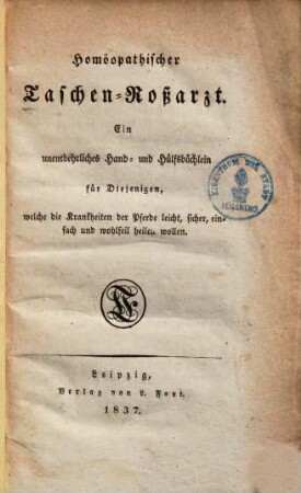 Homöopathischer Taschen-Roßarzt