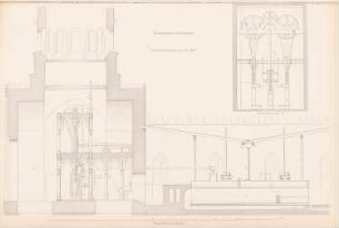 Fontainenbau in Sanssouci, Potsdam: Dampfmaschinenhaus: Schnitt (aus: Atlas zur Zeitschrift für Bauwesen, hrsg. v. G. Erbkam, Jg. 3, 1853)