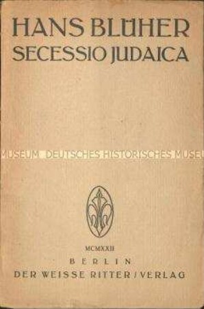 Schrift über das Judentum von Hans Blüher
