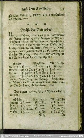 Preiße des Getreydes