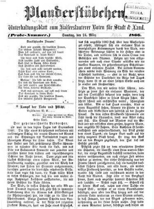 Plauderstübchen : Unterhaltungsblatt zum Kaiserslauterer Boten für Stadt und Land, 1866,3/12