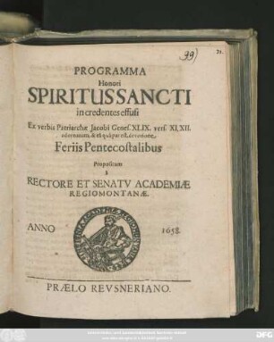 Programma Honori Spiritus Sancti in credentes effusi